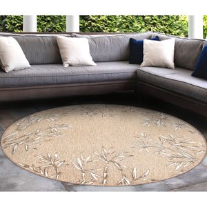 Trans Ocean Liora Manne Carmel Botanical Leaf Indoor/Outdoor Area Rug With Elegant Bamboo Border Design Tan Polypropylene,Polyester Cred8848812