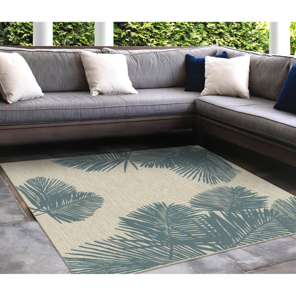Trans Ocean Liora Manne Carmel Palm Indoor/Outdoor Area Rug – Tropical Botanical Leaf Design For Any Space Blue Polypropylene,Polyester Cres8843904