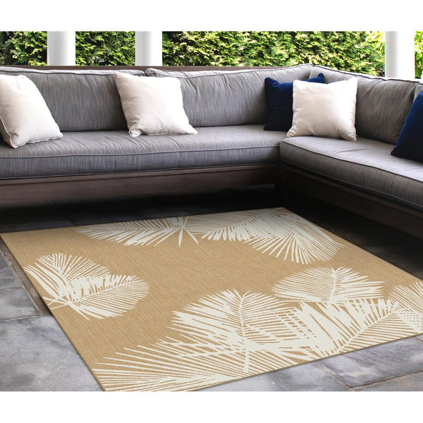 Trans Ocean Liora Manne Carmel Palm Indoor/Outdoor Area Rug – Tropical Botanical Leaf Design For Any Space Beige Polypropylene,Polyester Cres8843912