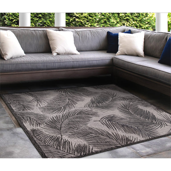 Trans Ocean Liora Manne Carmel Fronds Botanical Indoor/Outdoor Area Rug - Elegant Transitional Design For Any Space Black Polypropylene,Polyester Cres8847448