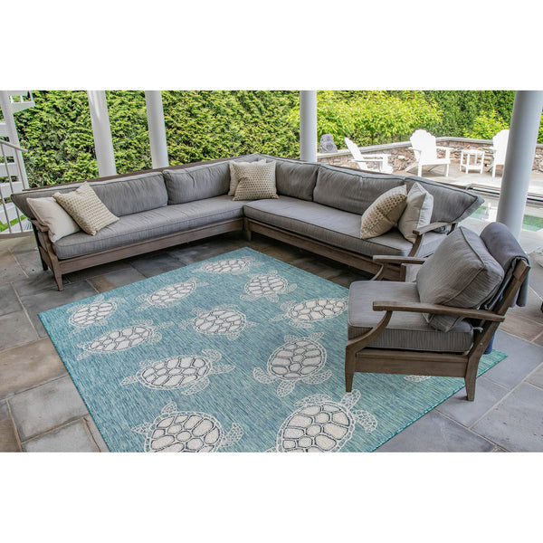 Trans Ocean Liora Manne Carmel Coastal Turtle Indoor/Outdoor Area Rug - Vibrant Beach Style For Any Space Blue Polypropylene,Polyester Cre69841304