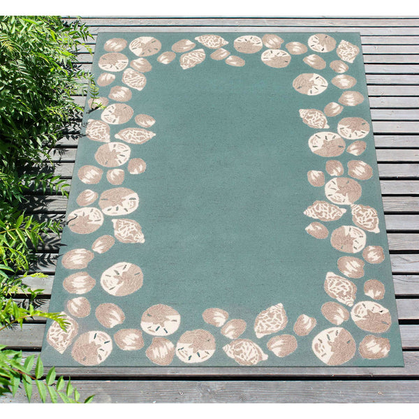 Trans Ocean Liora Manne Capri Seashell Border Handmade Area Rug – Durable Coastal Design For Indoor/Outdoor Spaces Blue Polyester,Acrylic Cap23172304