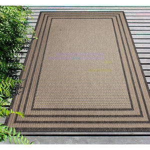 Trans Ocean Liora Manne Monaco Striped Border Indoor/Outdoor Area Rug - Stylish, Easy Care Accent For Any Space Natural Polypropylene Moc80627912