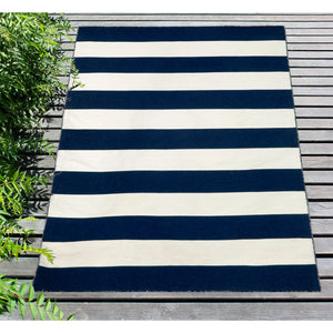 Trans Ocean Liora Manne Sorrento Rugby Stripe Indoor/Outdoor Area Rug – Hand Woven Geometric Accent For Style Navy Polyester,Acrylic Srn57630233