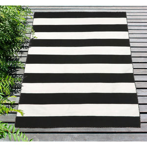 Trans Ocean Liora Manne Sorrento Rugby Stripe Indoor/Outdoor Area Rug – Hand Woven Geometric Accent For Style Black Polyester,Acrylic Srn57630248