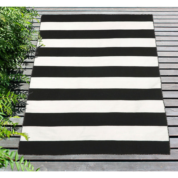 Trans Ocean Liora Manne Sorrento Rugby Stripe Indoor/Outdoor Area Rug – Hand Woven Geometric Accent For Style Black Polyester,Acrylic Srn57630248