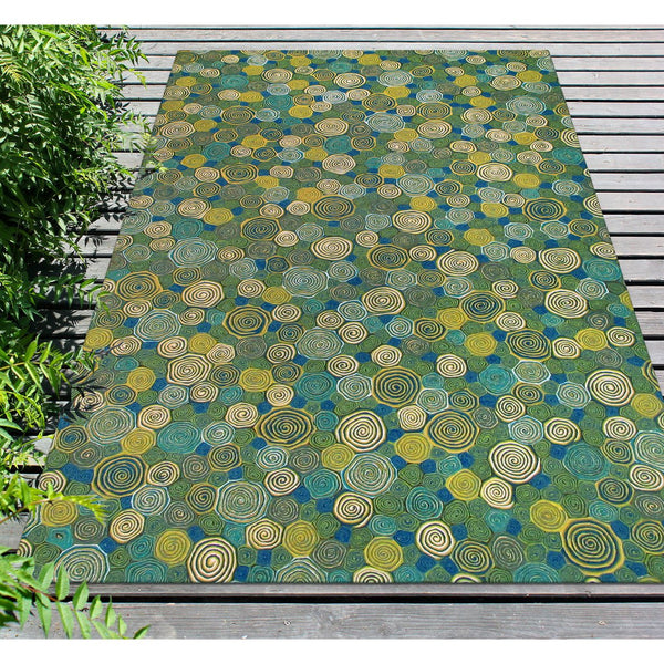 Trans Ocean Liora Manne Visions Iii Giant Swirls Indoor/Outdoor Area Rug - Durable, Artful Accent For Any Space Green Polyester Veb46310203