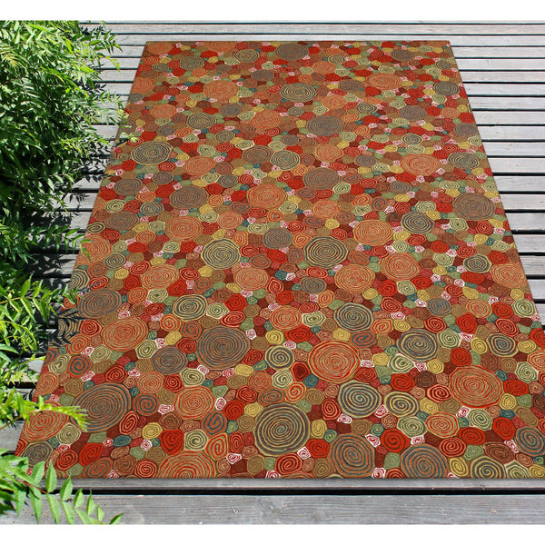 Trans Ocean Liora Manne Visions Iii Giant Swirls Indoor/Outdoor Area Rug - Durable, Artful Accent For Any Space Red Polyester Veb23310224
