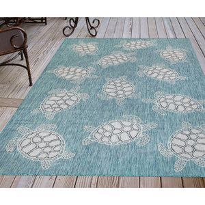 Trans Ocean Liora Manne Carmel Coastal Turtle Indoor/Outdoor Area Rug - Vibrant Beach Style For Any Space Blue Polypropylene,Polyester Cre45841304