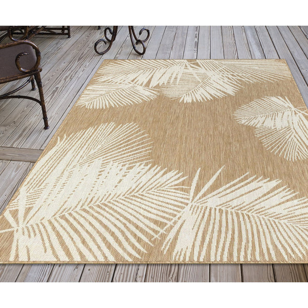 Trans Ocean Liora Manne Carmel Palm Indoor/Outdoor Area Rug – Tropical Botanical Leaf Design For Any Space Beige Polypropylene,Polyester Cre69843912