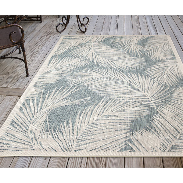 Trans Ocean Liora Manne Carmel Fronds Botanical Indoor/Outdoor Area Rug - Elegant Transitional Design For Any Space Blue Polypropylene,Polyester Cre69847404