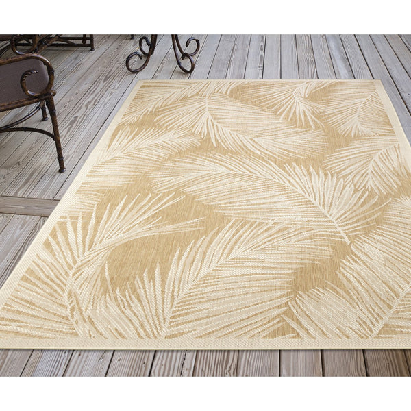 Trans Ocean Liora Manne Carmel Fronds Botanical Indoor/Outdoor Area Rug - Elegant Transitional Design For Any Space Beige Polypropylene,Polyester Cre45847412