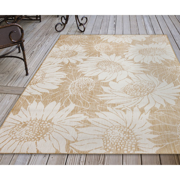 Trans Ocean Liora Manne Carmel Sunflower Field Area Rug - Transitional Botanical Design For Indoor & Outdoor Spaces Beige Polypropylene,Polyester Cre58848312