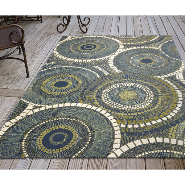 Trans Ocean Liora Manne Marina Circles Pillow - Contemporary Geometric Design For Indoor/Outdoor Elegance Blue Polypropylene,Polyester Mna45803503