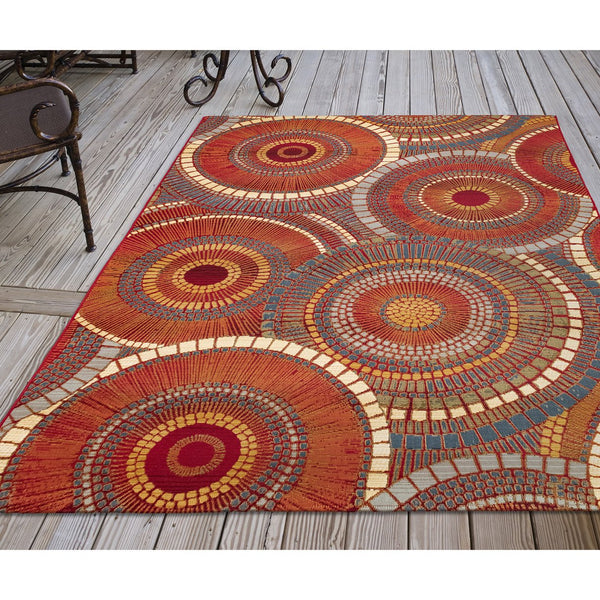 Trans Ocean Liora Manne Marina Circles Pillow - Contemporary Geometric Design For Indoor/Outdoor Elegance Orange Polypropylene,Polyester Mna45803517