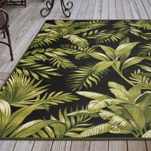 Trans Ocean Liora Marina Jungle Leaves Indoor/Outdoor Area Rug - Contemporary Botanical Design For All Spaces Black Polypropylene,Polyester Mna69811548