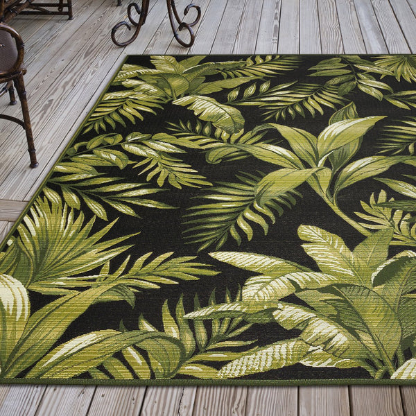 Trans Ocean Liora Marina Jungle Leaves Indoor/Outdoor Area Rug - Contemporary Botanical Design For All Spaces Black Polypropylene,Polyester Mna69811548