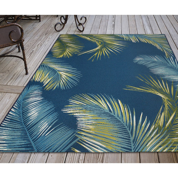 Trans Ocean Liora Manne Marina Palm Border Area Rug - Stylish Indoor/Outdoor Transitional Botanical Design Navy Polypropylene,Polyester Mna45815133