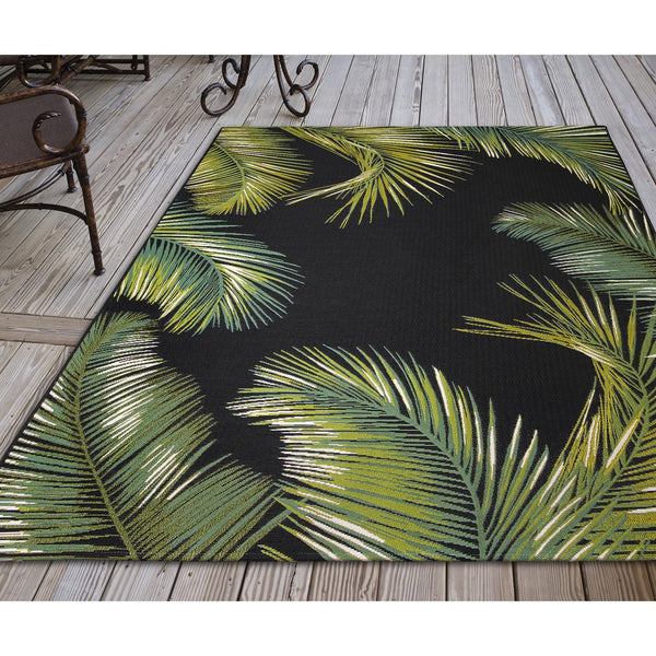 Trans Ocean Liora Manne Marina Palm Border Area Rug - Stylish Indoor/Outdoor Transitional Botanical Design Black Polypropylene,Polyester Mna45815148