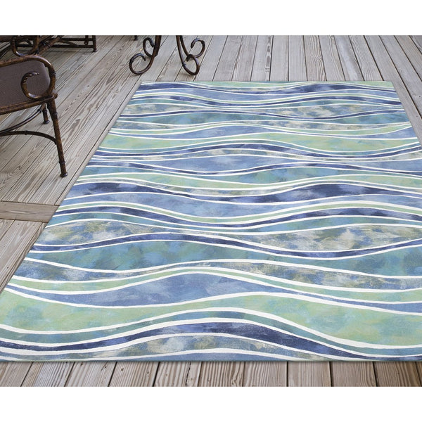 Trans Ocean Liora Manne Visions Iii Wave Indoor/Outdoor Area Rug - Durable, Artful Design For Any Space Blue Polyester Veb46312604