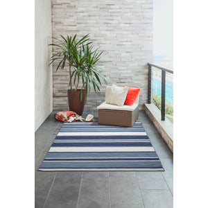 Trans Ocean Liora Manne Sorrento Boat Stripe Indoor/Outdoor Area Rug - Hand Woven, Fade Resistant & Versatile Navy Polyester,Acrylic Srn57631733
