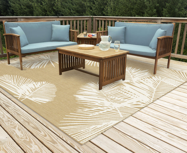 Trans Ocean Liora Manne Carmel Palm Indoor/Outdoor Area Rug – Tropical Botanical Leaf Design For Any Space Beige Polypropylene,Polyester Cres8843912