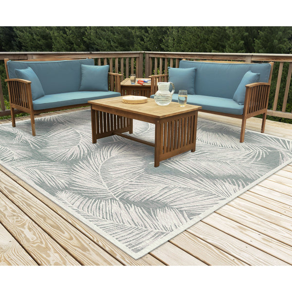 Trans Ocean Liora Manne Carmel Fronds Botanical Indoor/Outdoor Area Rug - Elegant Transitional Design For Any Space Blue Polypropylene,Polyester Cres8847404