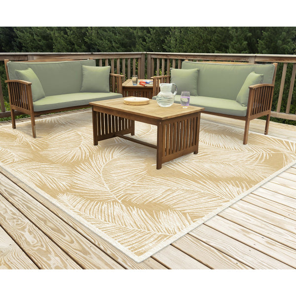 Trans Ocean Liora Manne Carmel Fronds Botanical Indoor/Outdoor Area Rug - Elegant Transitional Design For Any Space Beige Polypropylene,Polyester Cres8847412