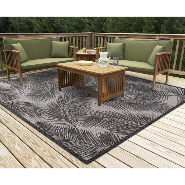Trans Ocean Liora Manne Carmel Fronds Botanical Indoor/Outdoor Area Rug - Elegant Transitional Design For Any Space Black Polypropylene,Polyester Cres8847448