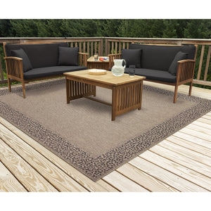 Trans Ocean Liora Manne Monaco Leopard Border Area Rug - Stylish Indoor/Outdoor Flatweave With Animal Print Design Natural Polypropylene Mocs8628212