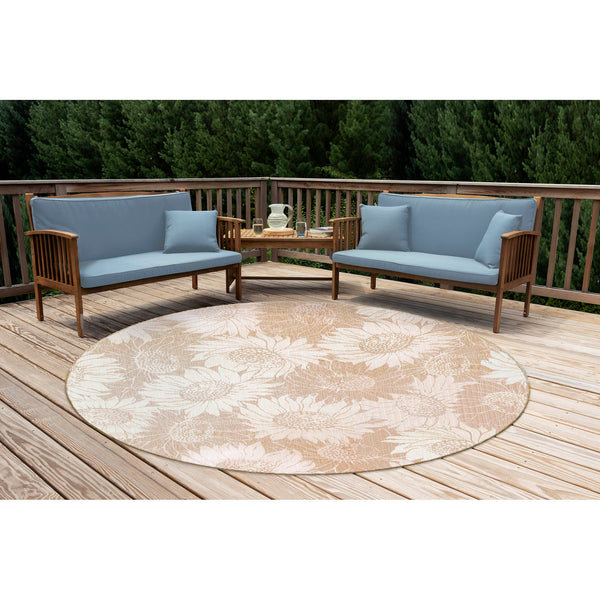 Trans Ocean Liora Manne Carmel Sunflower Field Area Rug - Transitional Botanical Design For Indoor & Outdoor Spaces Beige Polypropylene,Polyester Cred8848312