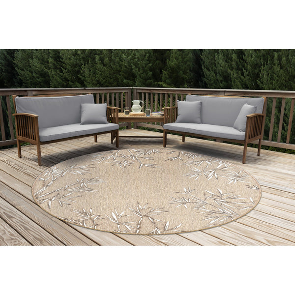 Trans Ocean Liora Manne Carmel Botanical Leaf Indoor/Outdoor Area Rug With Elegant Bamboo Border Design Tan Polypropylene,Polyester Cred8848812