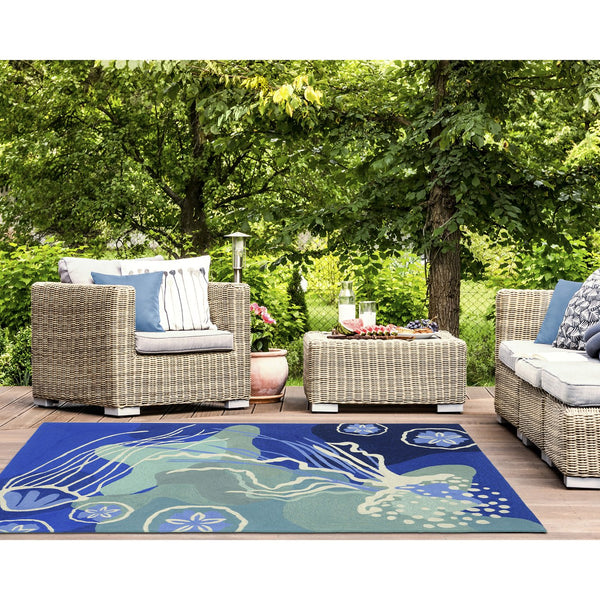 Trans Ocean Liora Manne Capri Jelly Fish Indoor/Outdoor Area Rug - Vibrant Coastal Design For Any Space Blue Polyester,Acrylic Cap46166504