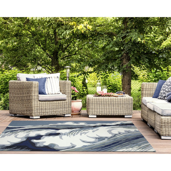 Trans Ocean Liora Manne Capri Wave Indoor/Outdoor Area Rug – Stunning Coastal Design For Elegant Spaces Blue Polyester,Acrylic Cap46175504