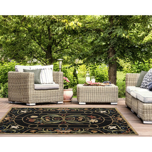 Trans Ocean Liora Manne Marina Dream Garden Area Rug - Elegant Medallion Floral Design For Indoor/Outdoor Use Black Polypropylene,Polyester Mna91823947