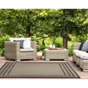 Trans Ocean Liora Manne Monaco Striped Border Indoor/Outdoor Area Rug - Stylish, Easy Care Accent For Any Space Natural Polypropylene Moc80627912
