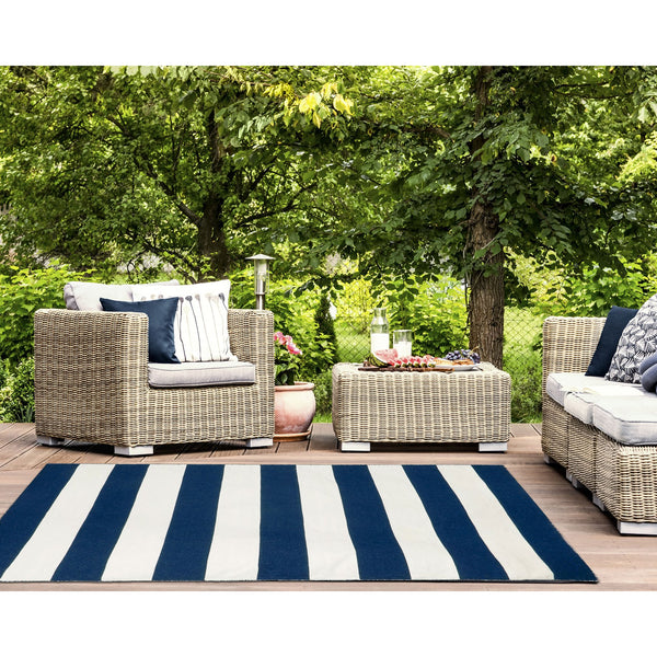 Trans Ocean Liora Manne Sorrento Rugby Stripe Indoor/Outdoor Area Rug – Hand Woven Geometric Accent For Style Navy Polyester,Acrylic Srn57630233