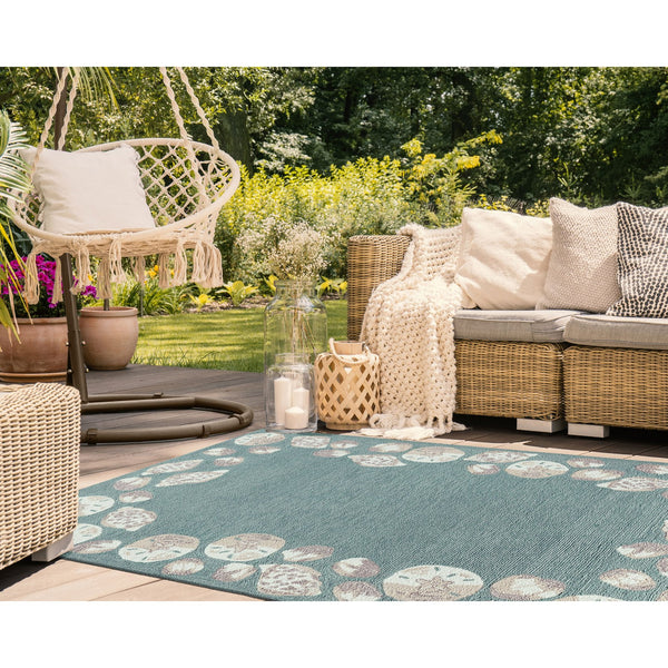 Trans Ocean Liora Manne Capri Seashell Border Handmade Area Rug – Durable Coastal Design For Indoor/Outdoor Spaces Blue Polyester,Acrylic Cap46172304