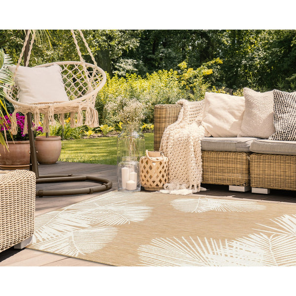 Trans Ocean Liora Manne Carmel Palm Indoor/Outdoor Area Rug – Tropical Botanical Leaf Design For Any Space Beige Polypropylene,Polyester Cre69843912