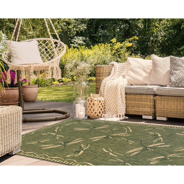 Trans Ocean Liora Manne Carmel Dragonfly Indoor/Outdoor Area Rug – Vibrant Nature Design For Stylish Spaces Green Polypropylene,Polyester Cre58844006