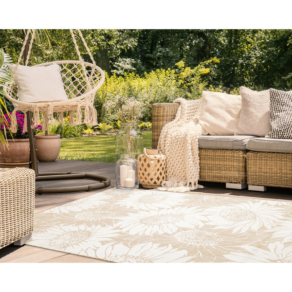 Trans Ocean Liora Manne Carmel Sunflower Field Area Rug - Transitional Botanical Design For Indoor & Outdoor Spaces Beige Polypropylene,Polyester Cre58848312