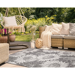 Trans Ocean Liora Manne Carmel Sunflower Field Area Rug - Transitional Botanical Design For Indoor & Outdoor Spaces Black Polypropylene,Polyester Cre69848348