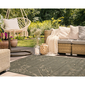 Trans Ocean Liora Manne Carmel Botanical Leaf Indoor/Outdoor Area Rug With Elegant Bamboo Border Design Green Polypropylene,Polyester Cre69848806