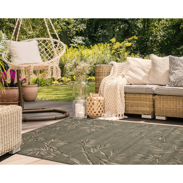 Trans Ocean Liora Manne Carmel Botanical Leaf Indoor/Outdoor Area Rug With Elegant Bamboo Border Design Green Polypropylene,Polyester Cre69848806
