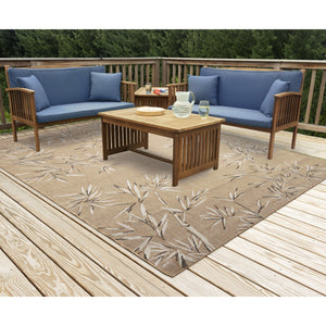 Trans Ocean Liora Manne Carmel Botanical Leaf Indoor/Outdoor Area Rug With Elegant Bamboo Border Design Tan Polypropylene,Polyester Cre69848812