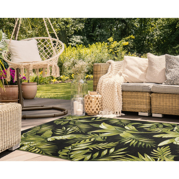 Trans Ocean Liora Marina Jungle Leaves Indoor/Outdoor Area Rug - Contemporary Botanical Design For All Spaces Black Polypropylene,Polyester Mna69811548