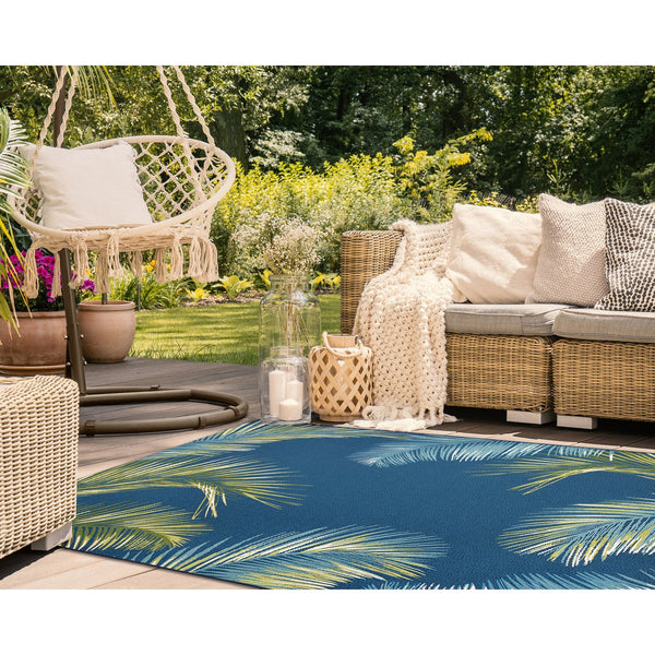 Trans Ocean Liora Manne Marina Palm Border Area Rug - Stylish Indoor/Outdoor Transitional Botanical Design Navy Polypropylene,Polyester Mna45815133