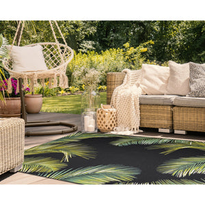 Trans Ocean Liora Manne Marina Palm Border Area Rug - Stylish Indoor/Outdoor Transitional Botanical Design Black Polypropylene,Polyester Mna45815148