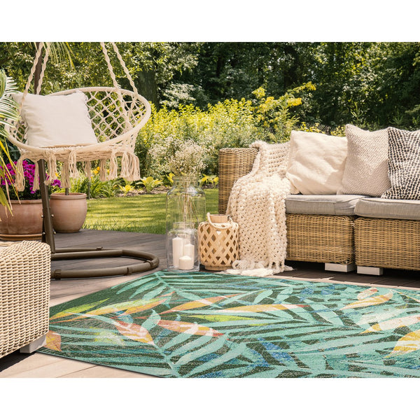 Trans Ocean Liora Manne Marina Leaves Area Rug - Vibrant Tropical Design For Indoor/Outdoor Spaces, 4'10" X 7'6" Blue Polypropylene,Polyester Mna58818703
