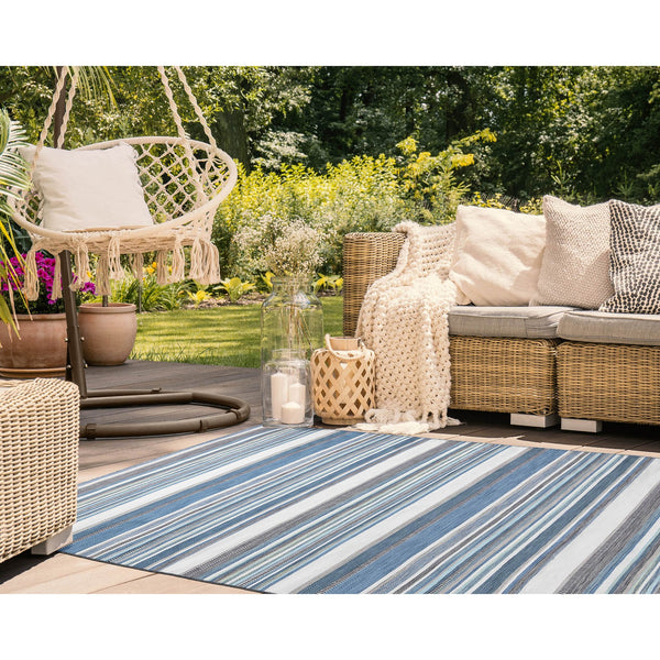 Trans Ocean Liora Manne Sonoma Malibu Stripe Indoor/Outdoor Area Rug - Stylish Hand Woven Geometric Accent Blue Polyester,Acrylic Sno57625804